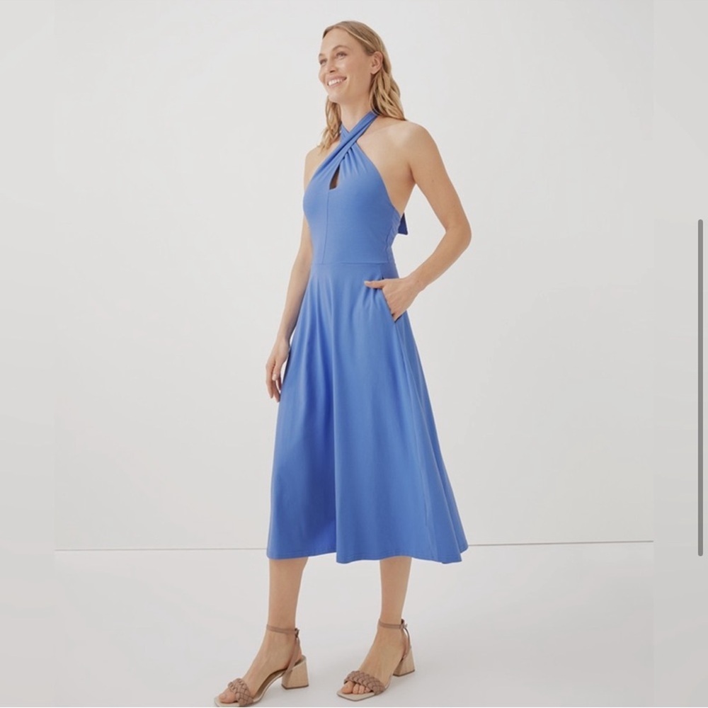 ‼️NWOT: Pact Organic Fit & Flare Modern Halter Dress - M - Picture 3 of 8
